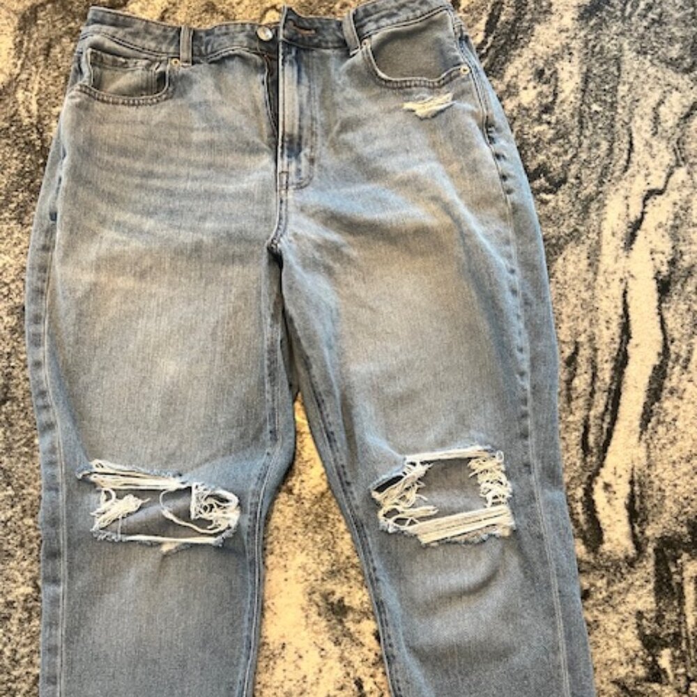 American Eagle Outfitters Size 14 Short ripped mom jeans high waist straight leg